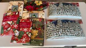 lot 295 image: Garage - Assorted Holiday and Christmas Tablecloths and Table Runners Lot