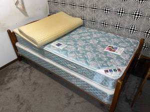 lot 351 image: Level 2 - Twin Bed with Head Board, Foot Board, Base, Mattress Set and Foam Topper