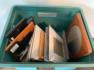 lot 400 image: Level 4 - Assorted Picture Frames Lot in Teal Storage Bin