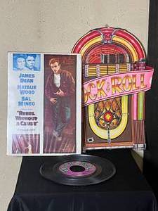 lot 406 image: Level 2 - Rock & Roll Dacor Lot with Rebel Without a Cause Poster and Jukebox Cutout