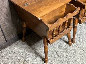 lot 409 image: Level 2 - Vintage Wooden End Tables with Magazine Storage - Pair