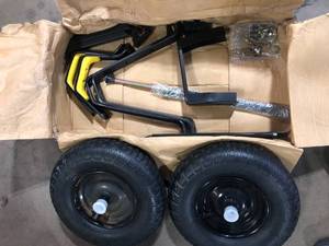 Lot of  Gorilla 8 cu. ft. Dual-Wheel Wheelbarrow, Pro-Grade Poly Bucket, Steel Handles, Dual 16 in. Pneumatic Wheels, Easy-Dump Design Missing Pieces Customer Returns See Pictures