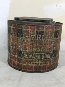 lot 126 image: Vintage Sterling Tobacco display can of 5 cent wax Bags