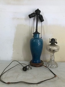 lot 127 image: Vintage Lamp. oil lamp and new lamp shade