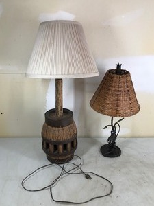 lot 128 image: Vintage Barrel Lamp and Metal Lamp with shades