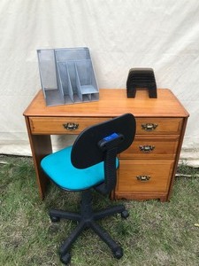lot 170 image: Solid Wood Desk & Office chair & letter holders