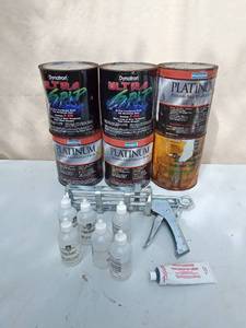 lot 149 image: Tote of Premium Lightweight filler, Liquid and Cream hardener & a caulking gun