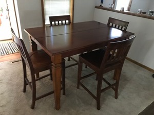 lot 376 image: High table with 8 matching chairs with leaf that unfolds out of the middle of table