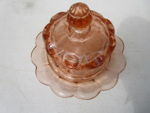 Pink Glass Butter Dish