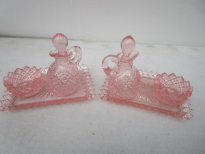 Doll Size Pink Glass Table Sets