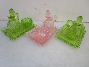 Doll Glassware, Green & Pink