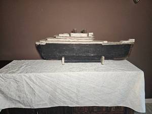 lot 39 image: Folk Art Wooden Cruise Line Steamer Ship Model  47 inches Long