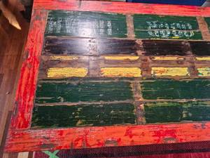 lot 2 image: Antique Asian Repurposed Door Table  Folk Farm Table