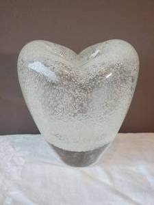 lot 26L image: Hand-Blown Studio Art Glass Vase - Crystal Clear Heart