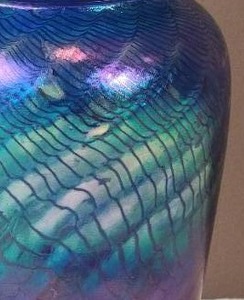 lot 26K image: Iridescent Fine Studio Art Glass Vase - Ocean Ripple