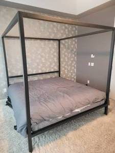 lot 4 image: Industrial Chic Queen Size Poster Bed