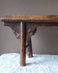 lot 11 image: Antique Chinese Altar Table Carved Wood Bench