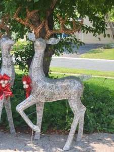 lot 175 image: Spellbinding Silver Tinsel Lit Reindeer Christmas Lawn Ornament Pair