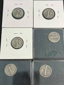 GROUP OF 6 US MERCURY DIMES