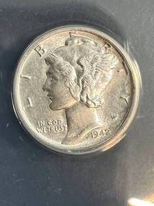1942 US MERCURY DIME ANACS AU58