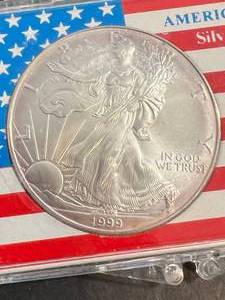 1999 AMERICAN SILVER EAGLE 1 TROY OZ .999 FINE SILVER IN CASE