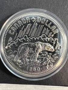 1980 PROOF CANADIAN POLAR BEAR SILVER DOLLAR IN AIRTITE