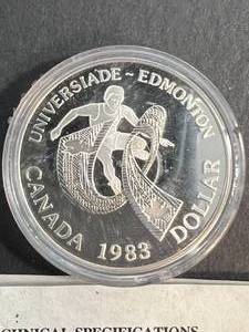 1983 PROOF CANADIAN UNIVERSIADE EDMONTON SILVER DOLLAR IN AIRTITE