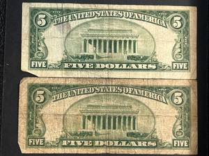 2 US BLUE SEAL $5 SILVER CERTIFICATES