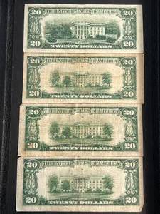 4 US GREEN SEAL $20 FEDERAL RESERVE NOTES