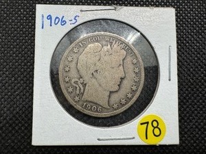 lot 78 image: 1906-S Silver Barber Half Dollar