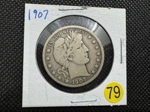 lot 79 image: 1907 Silver Barber Half Dollar