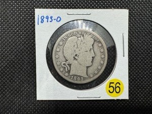 lot 56 image: Better Date 1893-O Silver Barber Half Dollar PCGS Price Guide for a G4 is $65