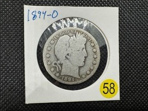 lot 58 image: Better Date 1894-O Silver Barber Half Dollar PCGS Price Guide for a G4 is $45
