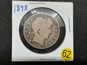 lot 62 image: 1898 Silver Barber Half Dollar