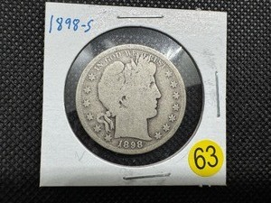 lot 63 image: Better Date 1898-S Silver Barber Half Dollar PCGS Price Guide for a G4 is $50