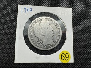 lot 69 image: 1902 Silver Barber Half Dollar