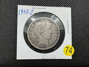 lot 74 image: 1905-S Silver Barber Half Dollar