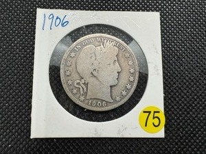 lot 75 image: 1906 Silver Barber Half Dollar