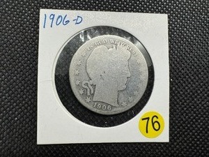 lot 76 image: 1906-D Silver Barber Half Dollar