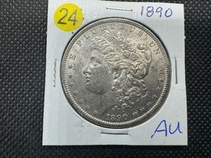 lot 24 image: 1890 Morgan Silver Dollar Marked AU When Purchased