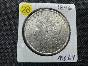 lot 28 image: 1896 Morgan Silver Dollar Marked MS64 When Purchased