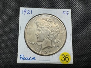 lot 36 image: Key Date 1921 Peace Dollar Marked XF When Purchased