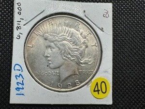 lot 40 image: 1923-D Peace Silver Dollar Marked BU When Purchased
