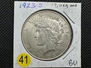 lot 41 image: 1923-S Peace Silver Dollar Marked BU When Purchased