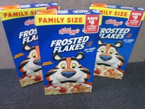 lot 308 image: 3- 24 oz Kelloggs Frosted Flakes...