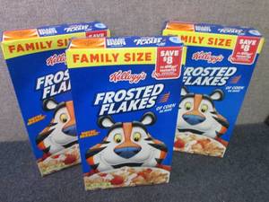 lot 309 image: 3- 24 oz Kelloggs Frosted Flakes...