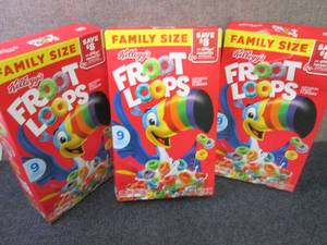 lot 362 image: 3- 18.4 oz Kelloggs Fruit Loops...