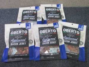 lot 418 image: 5- 2.25 oz Oberto Applewood Bacon J...