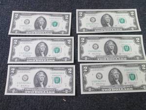 lot 431 image: 6 Sequential, Uncirculated $2 Bills...