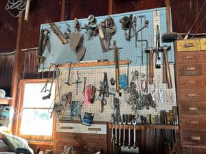 lot 132 image: Hand Tools & Misc on Pegboard